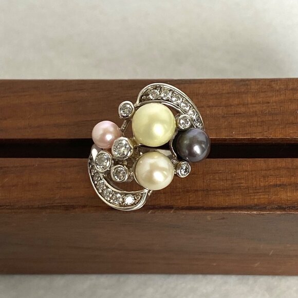 Joseph Esposito Sterling Silver 925 Pearl & Cubic Zirconia Cocktail Ring Sz 7 - Picture 5 of 16